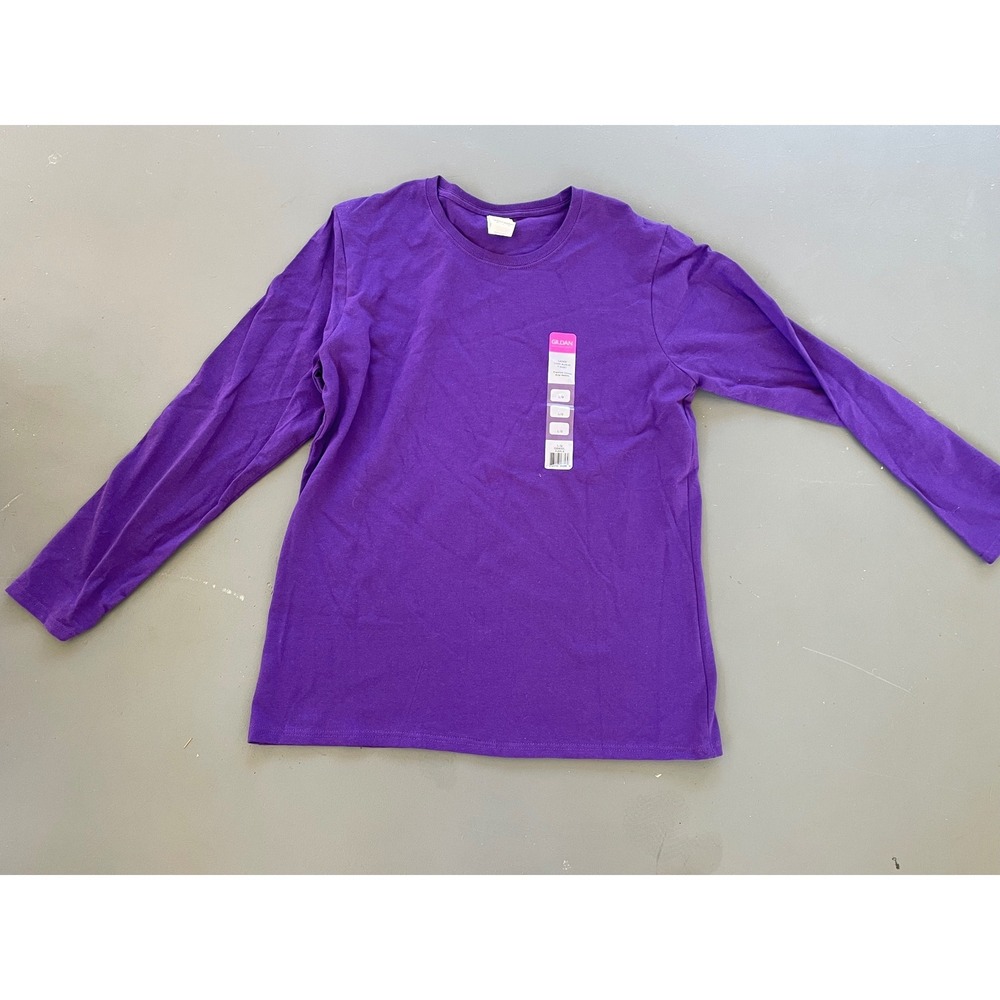 Gildan Ladies Long Sleeve T-Shirt Purple 100% Cotton Premium Size L NEW